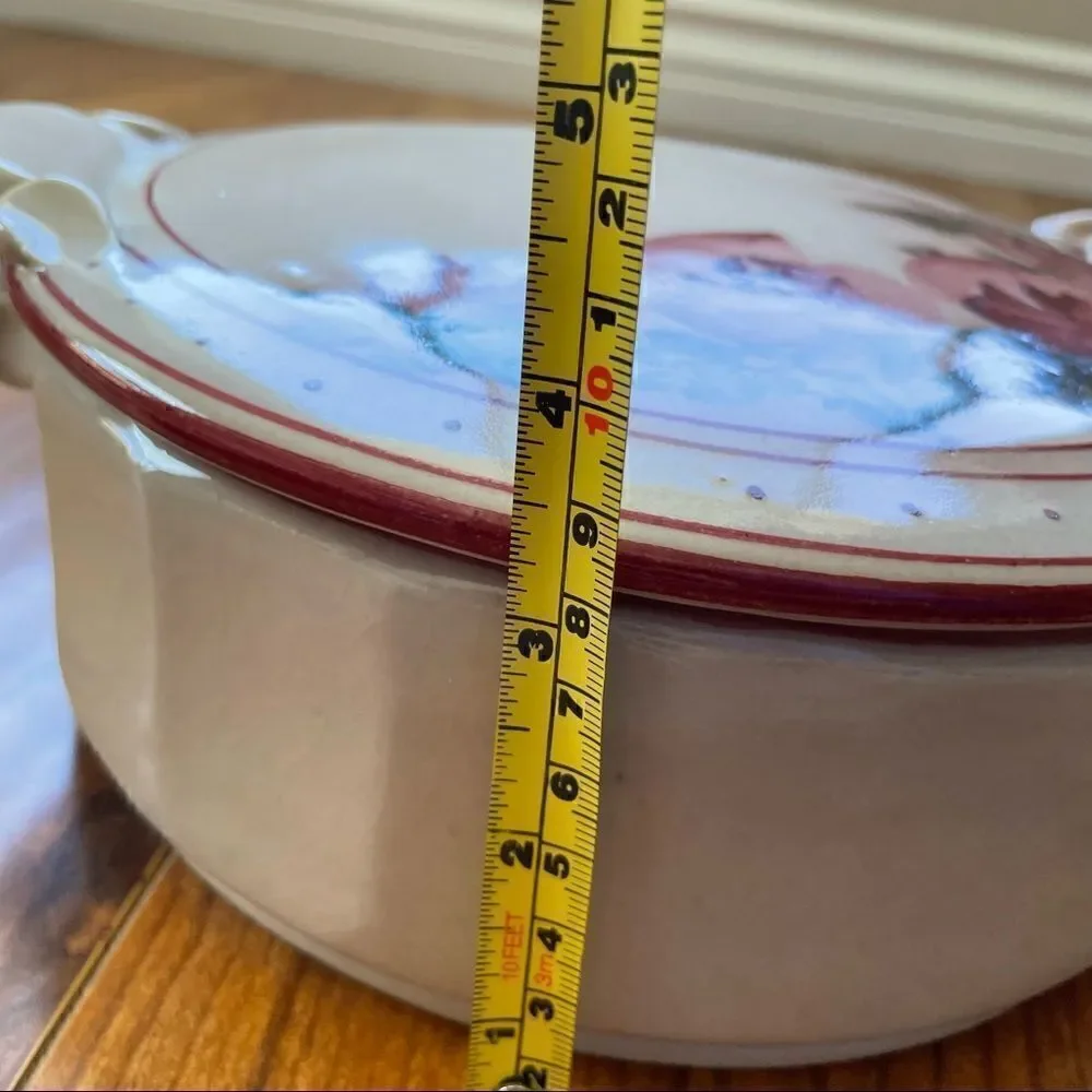 Vintage Hand crafted Ceramic Casserole Dish with Lid and Roses